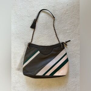 Tony Burch large leather green, beige, & brown, multi-strap Women's Bag / purse